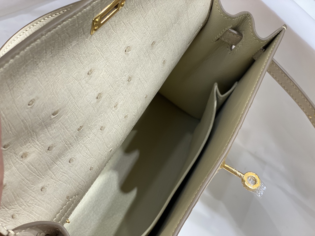 Hermes Kelly 25cm Handbag Shoulder Bag in Beton Ostrich Leather